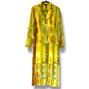 Vintage MLLE GABRIELLE MAXI Open Dress Lime Green & Orange Abstract Pattern Sz 8